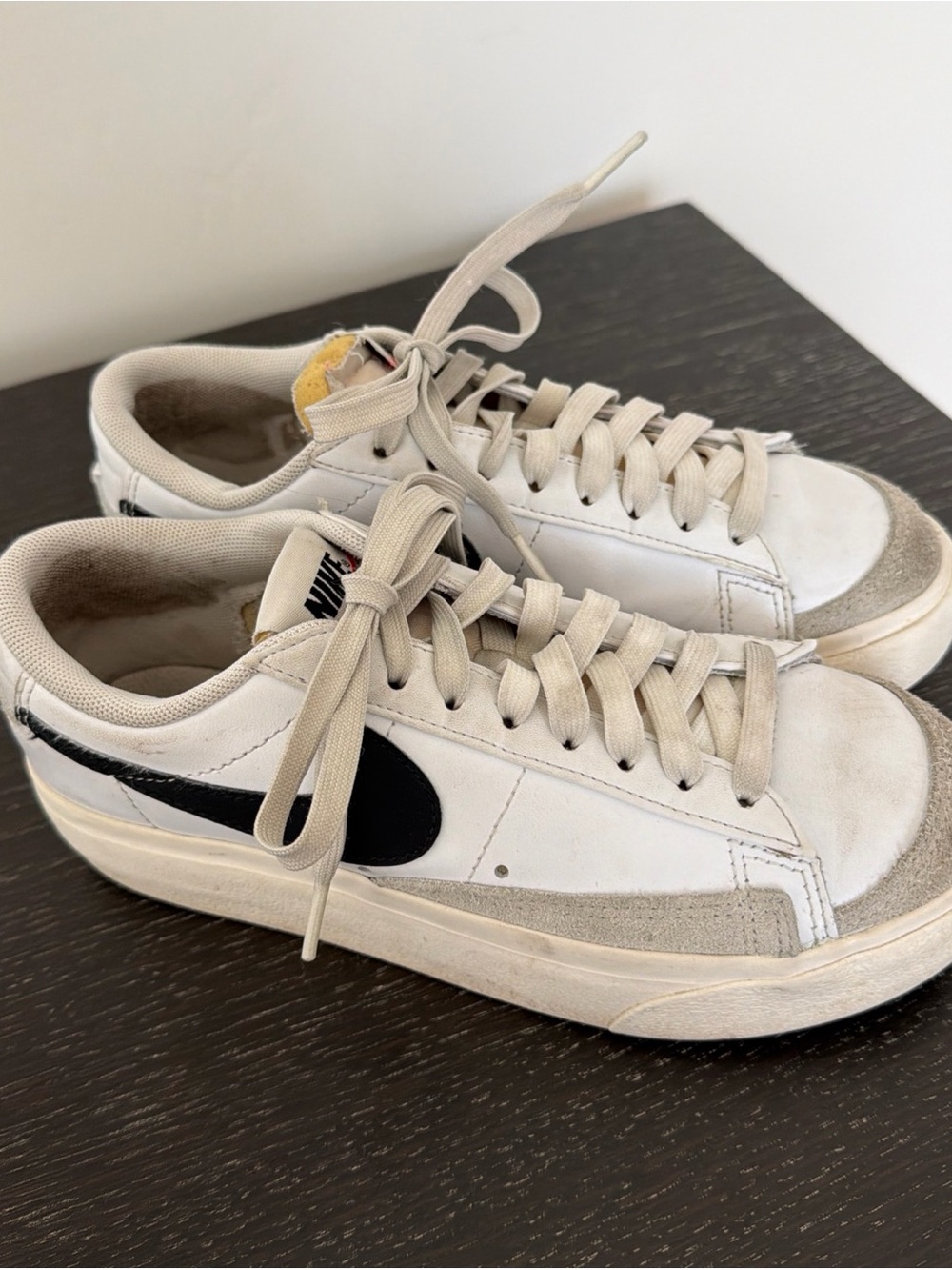 Nike Low-Top Platform Blazers Sneakers in White with Black Swoosh